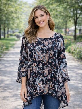 Robin Artizan Signature XL Paisley Blouse Made in Canada High Low Tunic Top